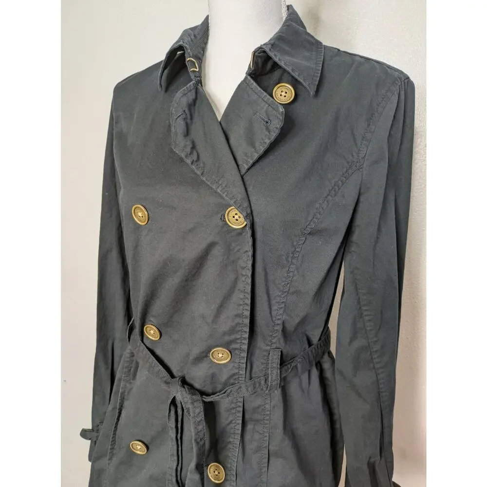 Michael Kors Black Double Breasted Belted Trench Coat / Jacket Womens Size M - Picture 3 of 10